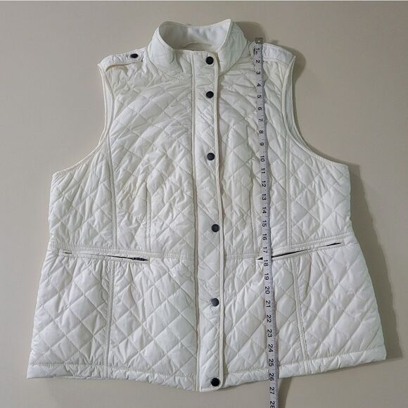 Talbots Ivory Quilted Fleece Lined White Zip Front Vest - Picture 6 of 13